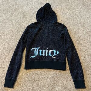 Vintage Juicy Couture Y2K Velour Track Jacket Black Sparkle Size Small